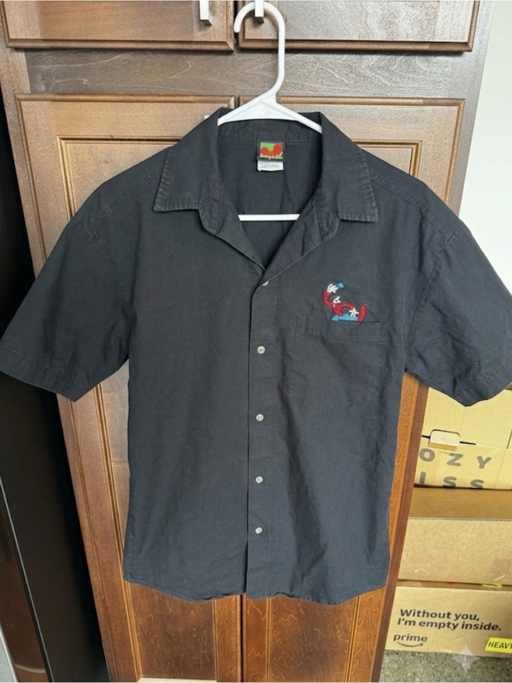 Vintage 90s Mickey Unlimited Goofy Pocket Button Down Shirt Black USA Made L